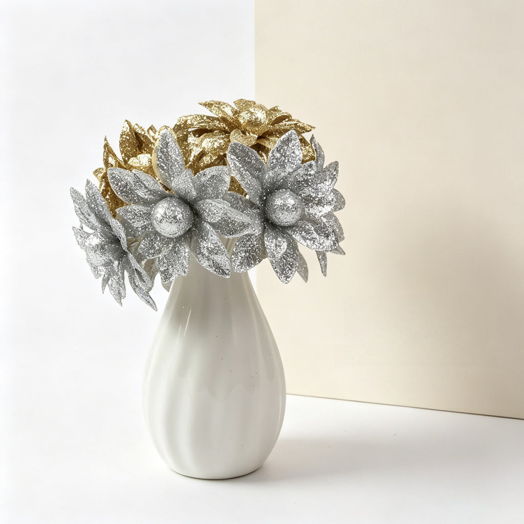 Artificial Wildflower Heads, Gold & Silver Foam Blooms, Pack of 60, 2" Diameter, Wedding, Home Decor, DIY Floral Arrangements