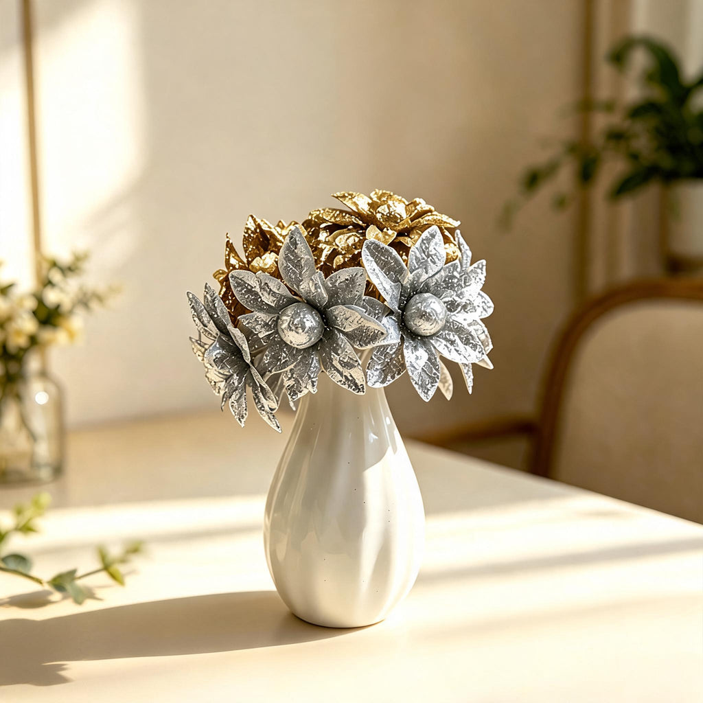 Artificial Wildflower Heads, Gold & Silver Foam Blooms, Pack of 60, 2" Diameter, Wedding, Home Decor, DIY Floral Arrangements