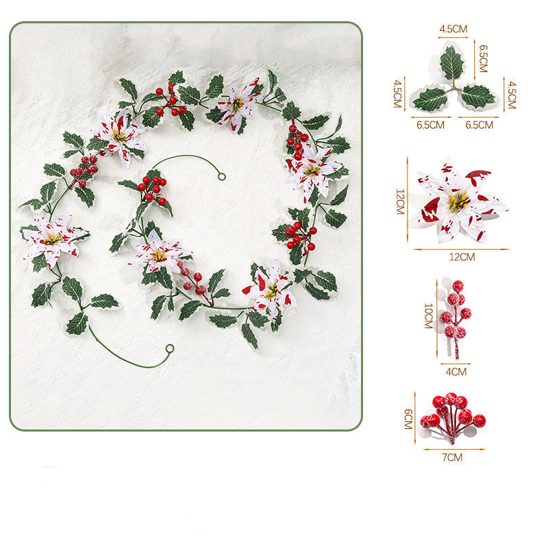 Festive Artificial Garland, Red & White Poinsettia Berries, 69" Holiday Decorative Vine for Home & Seasonal Decor