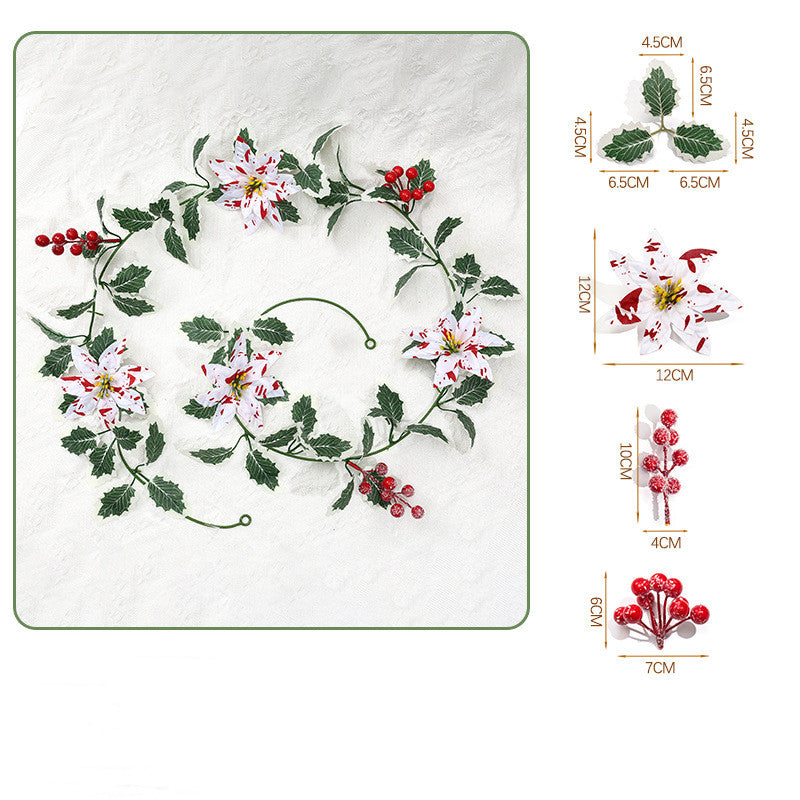 Festive Artificial Garland, Red & White Poinsettia Berries, 69" Holiday Decorative Vine for Home & Seasonal Decor