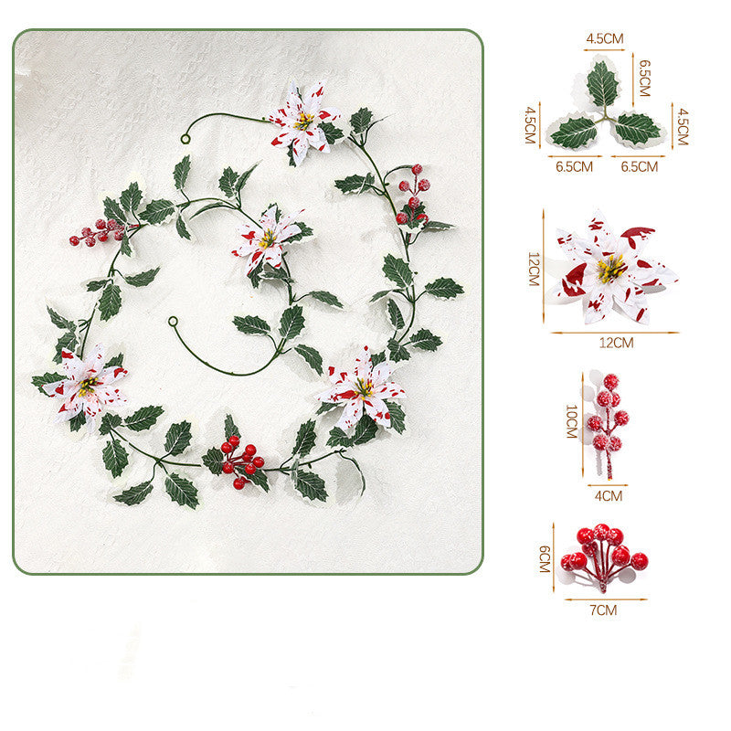 Festive Artificial Garland, Red & White Poinsettia Berries, 69" Holiday Decorative Vine for Home & Seasonal Decor