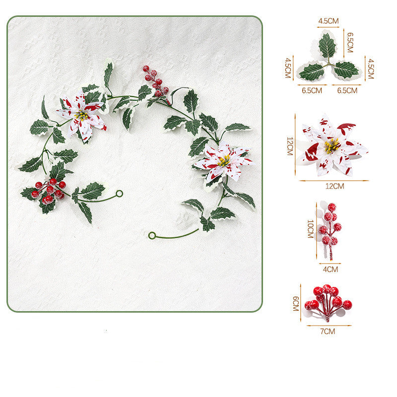 Festive Artificial Garland, Red & White Poinsettia Berries, 69" Holiday Decorative Vine for Home & Seasonal Decor