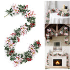 Festive Artificial Garland, Red & White Poinsettia Berries, 69" Holiday Decorative Vine for Home & Seasonal Decor