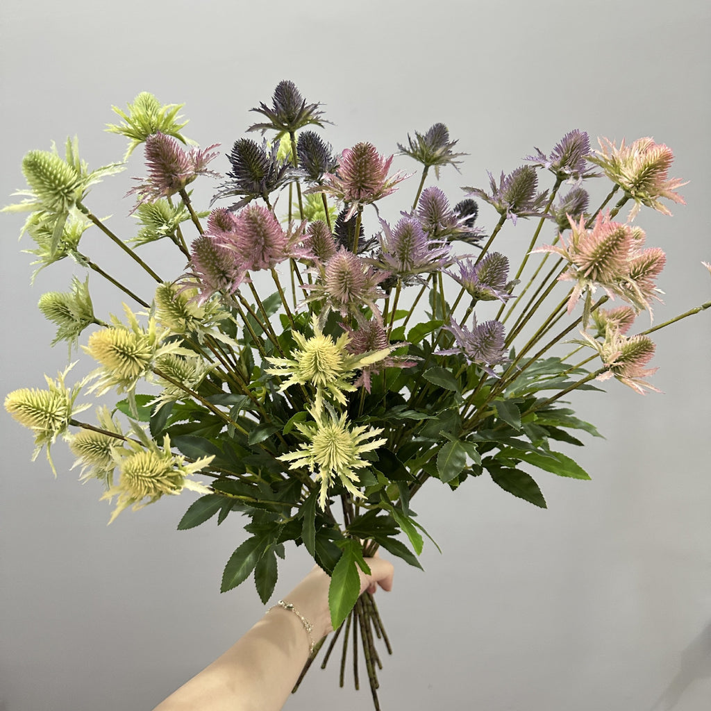 Artificial Eryngo Bush, 24" Tall, Plastic Ins Style Floral Arrangement, Wedding & Home Decor