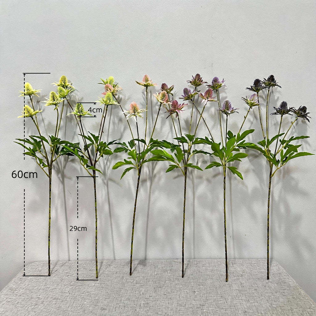Artificial Eryngo Bush, 24" Tall, Plastic Ins Style Floral Arrangement, Wedding & Home Decor