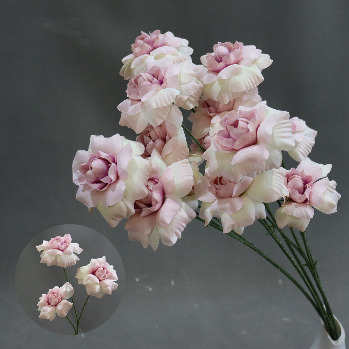 Artificial Flower Fairy Kiss Bush, 24" Tall with 3 Blooms, Silk Wedding Aisle Decoration, Indoor Use