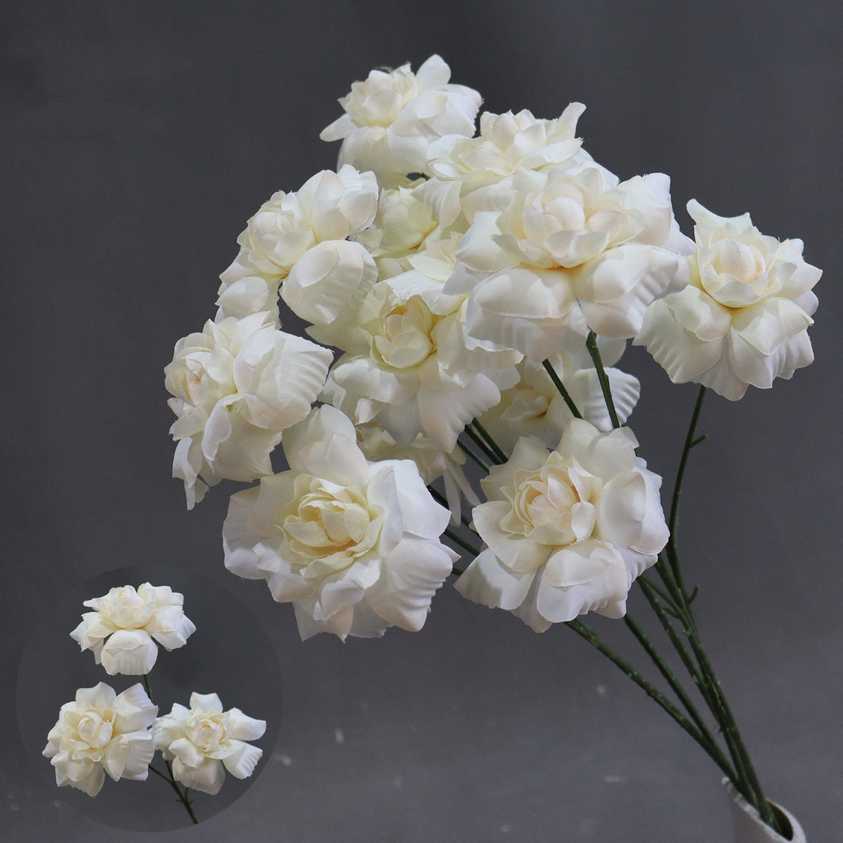 Artificial Flower Fairy Kiss Bush, 24" Tall with 3 Blooms, Silk Wedding Aisle Decoration, Indoor Use