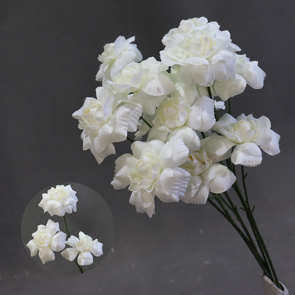 Artificial Flower Fairy Kiss Bush, 24" Tall with 3 Blooms, Silk Wedding Aisle Decoration, Indoor Use