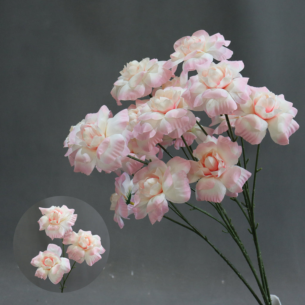 Artificial Flower Fairy Kiss Bush, 24" Tall with 3 Blooms, Silk Wedding Aisle Decoration, Indoor Use