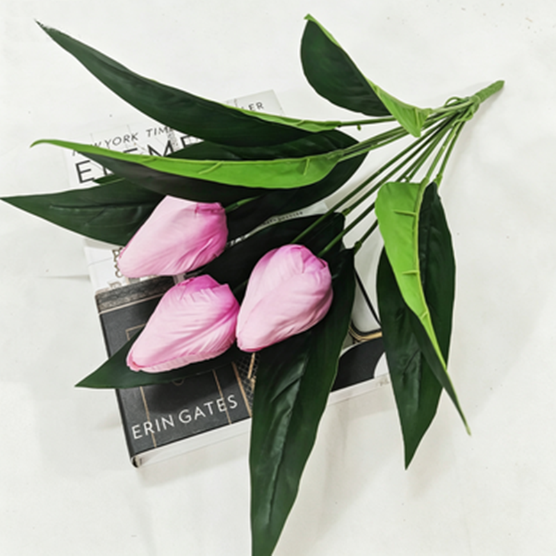 Artificial Tulip Bush, 16" Tall, Set of 3 Blooms, Realistic Home Decor, Tabletop Arrangement, No Vase Included
