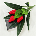 Artificial Tulip Bush, 16" Tall, Set of 3 Blooms, Realistic Home Decor, Tabletop Arrangement, No Vase Included