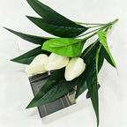 Artificial Tulip Bush, 16" Tall, Set of 3 Blooms, Realistic Home Decor, Tabletop Arrangement, No Vase Included