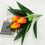 Artificial Tulip Bush, 16" Tall, Set of 3 Blooms, Realistic Home Decor, Tabletop Arrangement, No Vase Included