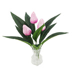 Artificial Tulip Bush, 16" Tall, Set of 3 Blooms, Realistic Home Decor, Tabletop Arrangement, No Vase Included