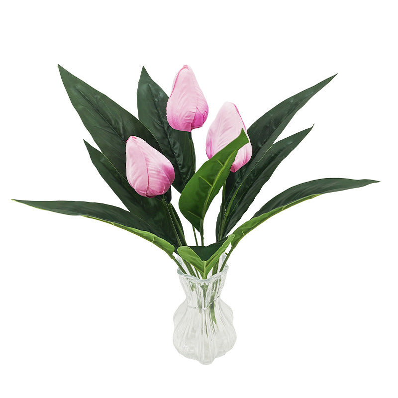 Artificial Tulip Bush, 16" Tall, Set of 3 Blooms, Realistic Home Decor, Tabletop Arrangement, No Vase Included