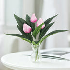 Artificial Tulip Bush, 16" Tall, Set of 3 Blooms, Realistic Home Decor, Tabletop Arrangement, No Vase Included