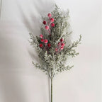 Artificial Pine Branch with Red Berries, 20" Tall, Single Stem, Festive Holiday Decor, Table Centerpiece, Christmas Home Accent