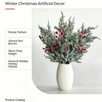Artificial Pine Branch with Red Berries, 20" Tall, Single Stem, Festive Holiday Decor, Table Centerpiece, Christmas Home Accent
