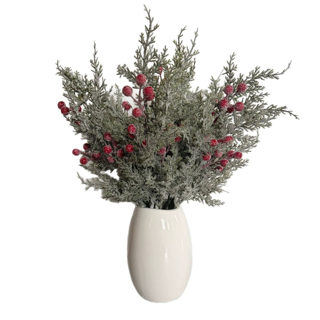 Artificial Pine Branch with Red Berries, 20" Tall, Single Stem, Festive Holiday Decor, Table Centerpiece, Christmas Home Accent