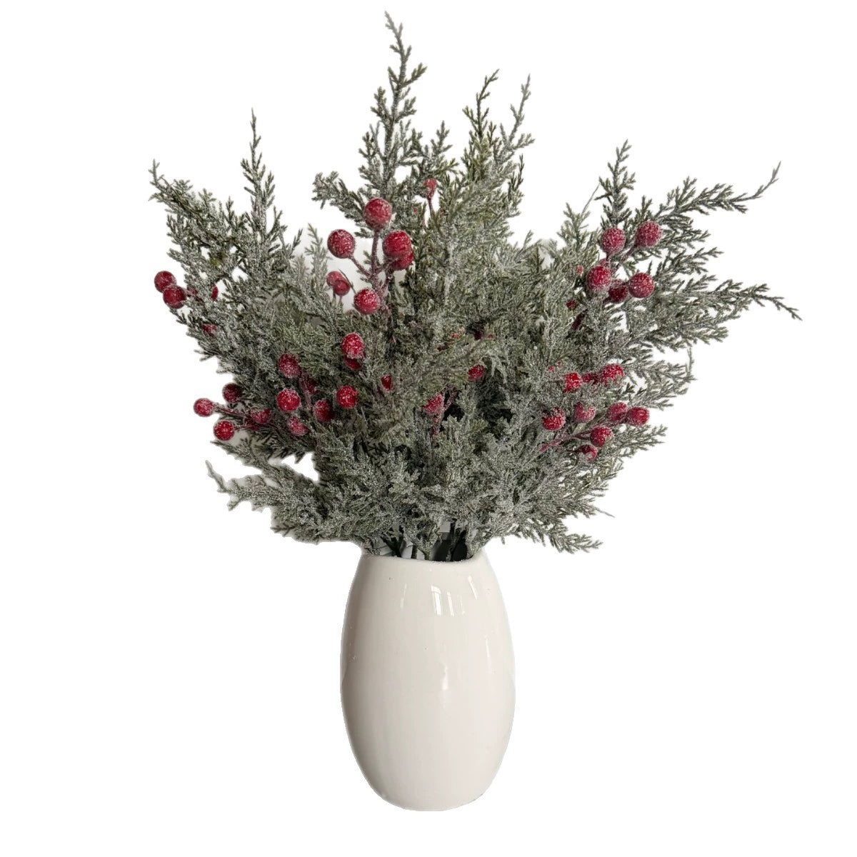 Artificial Pine Branch with Red Berries, 20" Tall, Single Stem, Festive Holiday Decor, Table Centerpiece, Christmas Home Accent