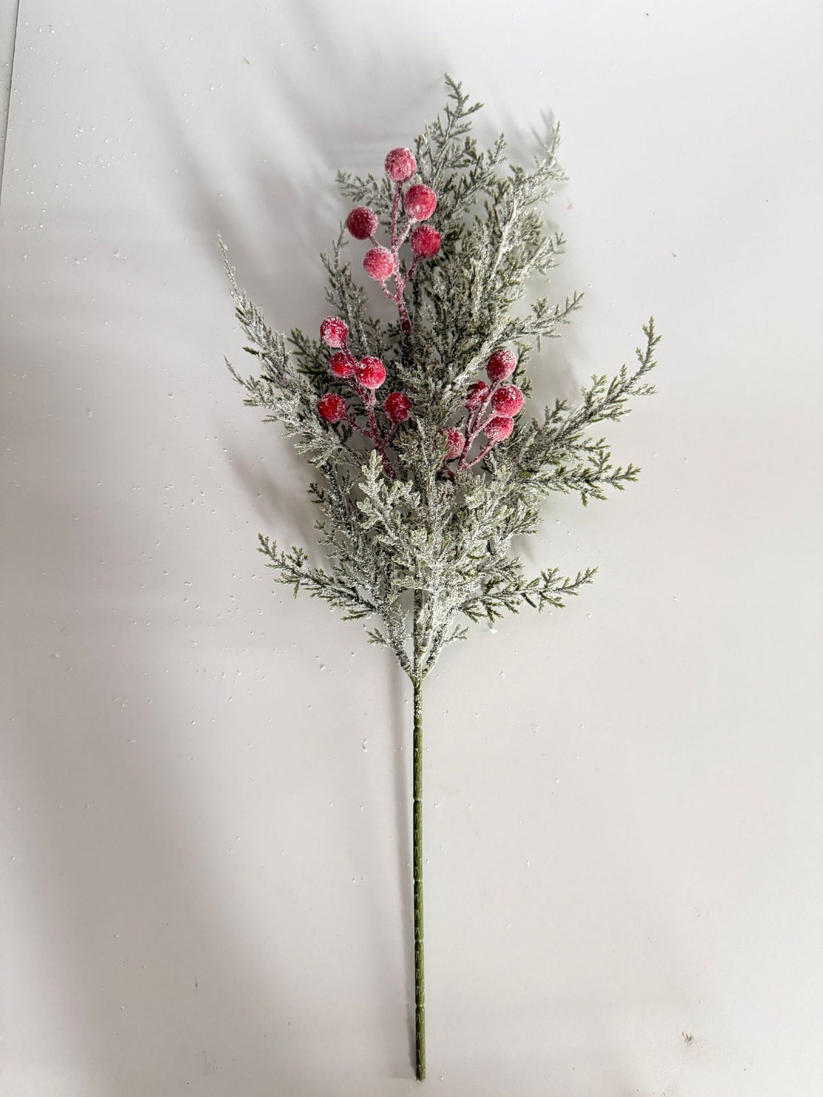 Artificial Pine Branch with Red Berries, 20" Tall, Single Stem, Festive Holiday Decor, Table Centerpiece, Christmas Home Accent