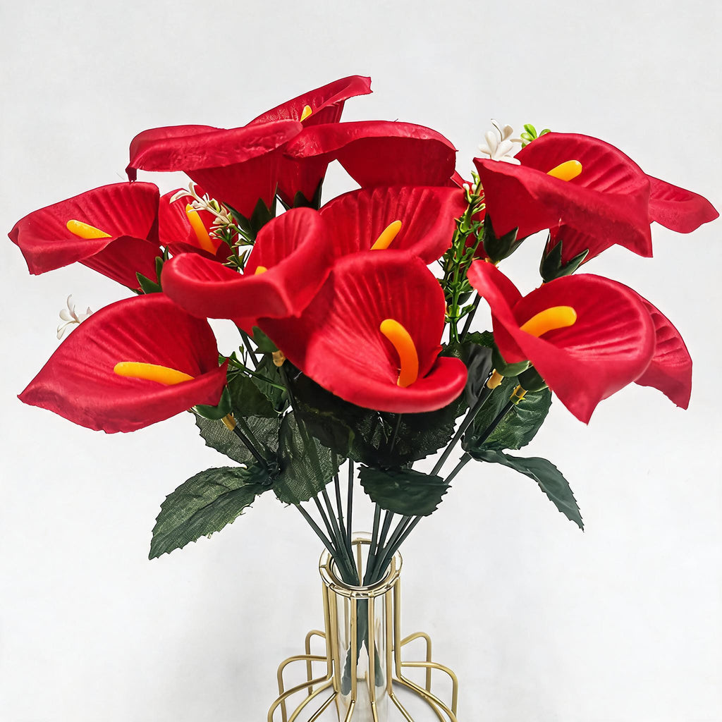 Artificial Calla Lily Bouquet, Silk Mini Calla Lilies, Wedding Bouquet, Home Decor, 12" Height, 7 Blooms, 2" Diameter