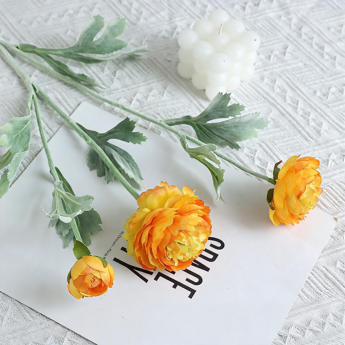 Premium Velvet-Touch Lotus Flower Bush, 3 Blooms, 20" Tall, Silk Wedding Bouquet, Indoor Decor