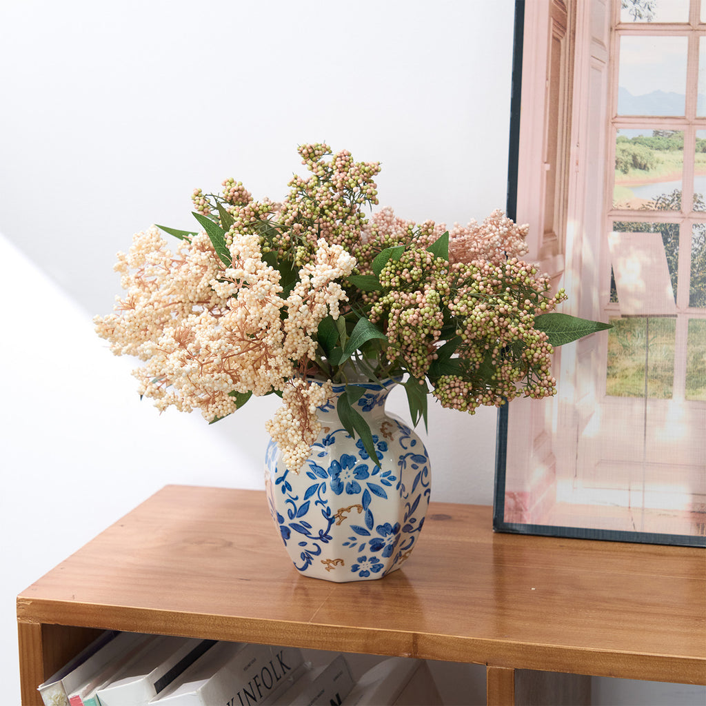 Artificial Nandina Berry Bush, 16" Tall, Realistic Faux Green Plant Decoration for Home, Office, and Events