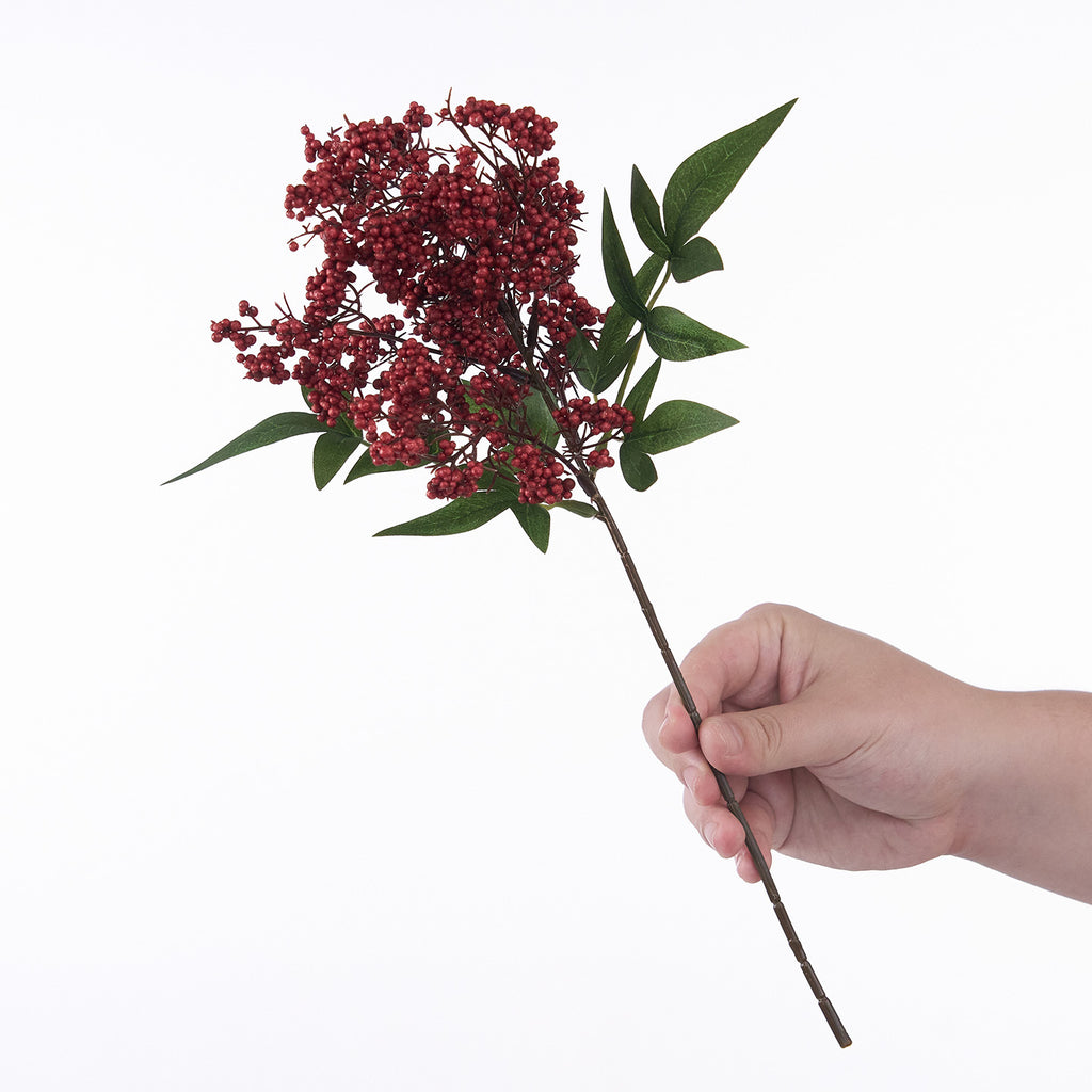 Artificial Nandina Berry Bush, 16" Tall, Realistic Faux Green Plant Decoration for Home, Office, and Events
