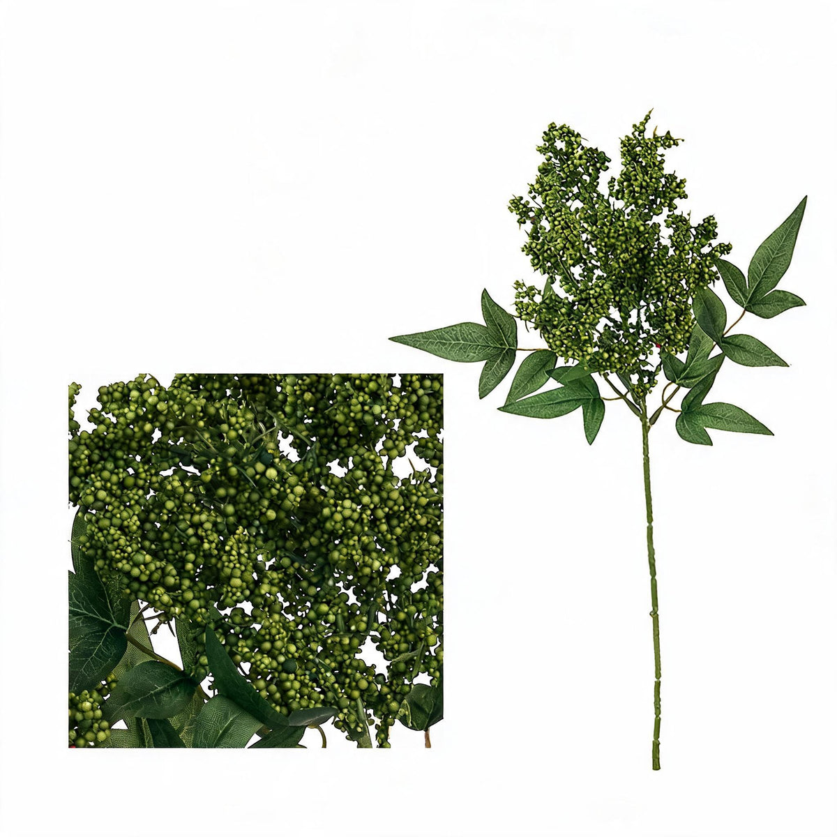 Artificial Nandina Berry Bush, 16" Tall, Realistic Faux Green Plant Decoration for Home, Office, and Events