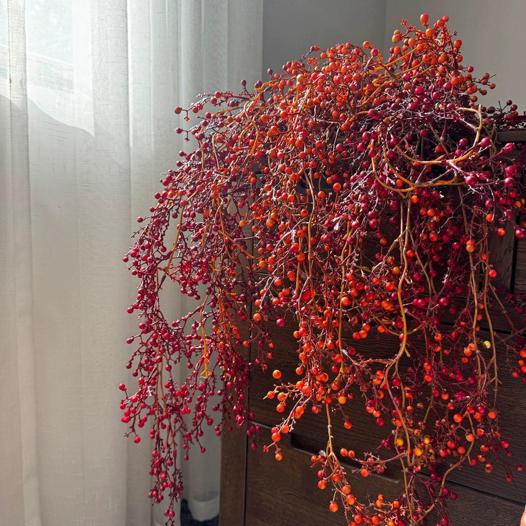 Single Stem Hanging Artificial Flower, Festive Décor, 54" Tall, Red or Orange, Plastic, Indoor Use, Perfect for Hotels, Commercial Spaces, and Home Displays
