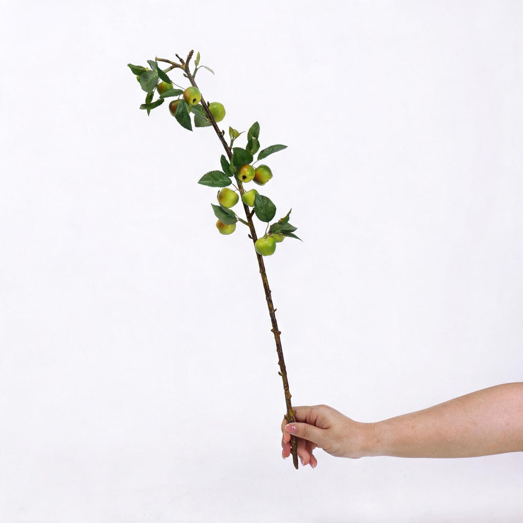 Artificial Green Apple Branch with Leaves, 24" Single Stem Faux Plant for Home Decor, Hotel Displays, and Window Styling