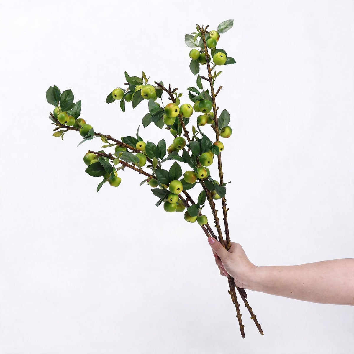 Single Stem Artificial Apple Branch with Leaves, Green Faux Fruit, 24" Tall, Light Luxury Style, Plastic, Indoor Decor for Home, Hotel, Commercial Spaces