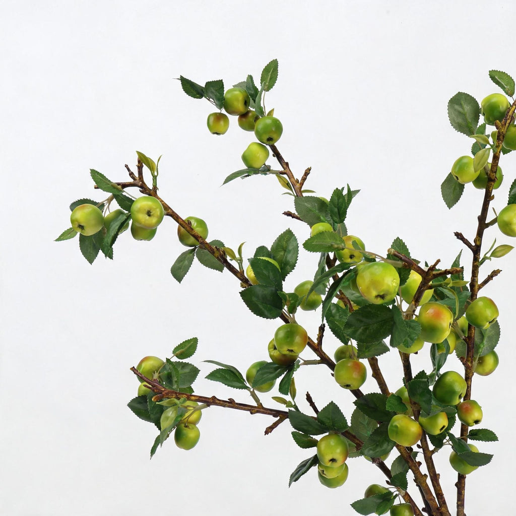 Artificial Green Apple Branch with Leaves, 24" Single Stem Faux Plant for Home Decor, Hotel Displays, and Window Styling