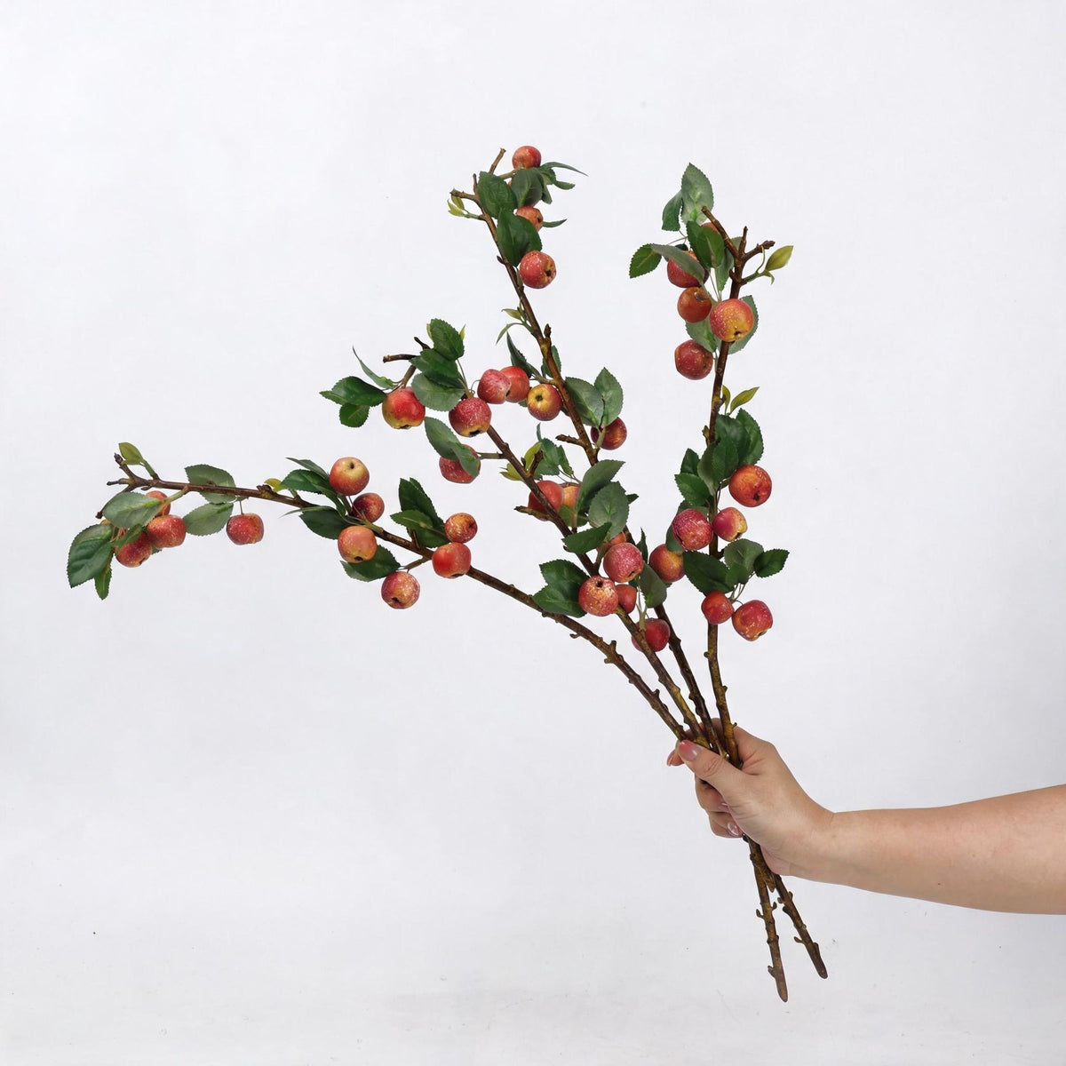 Single Stem Artificial Apple Branch with Leaves, Green Faux Fruit, 24" Tall, Light Luxury Style, Plastic, Indoor Decor for Home, Hotel, Commercial Spaces