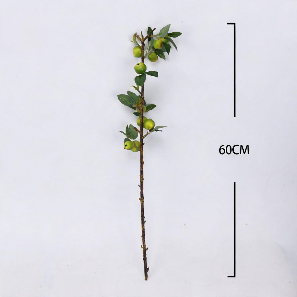 Artificial Green Apple Branch with Leaves, 24" Single Stem Faux Plant for Home Decor, Hotel Displays, and Window Styling