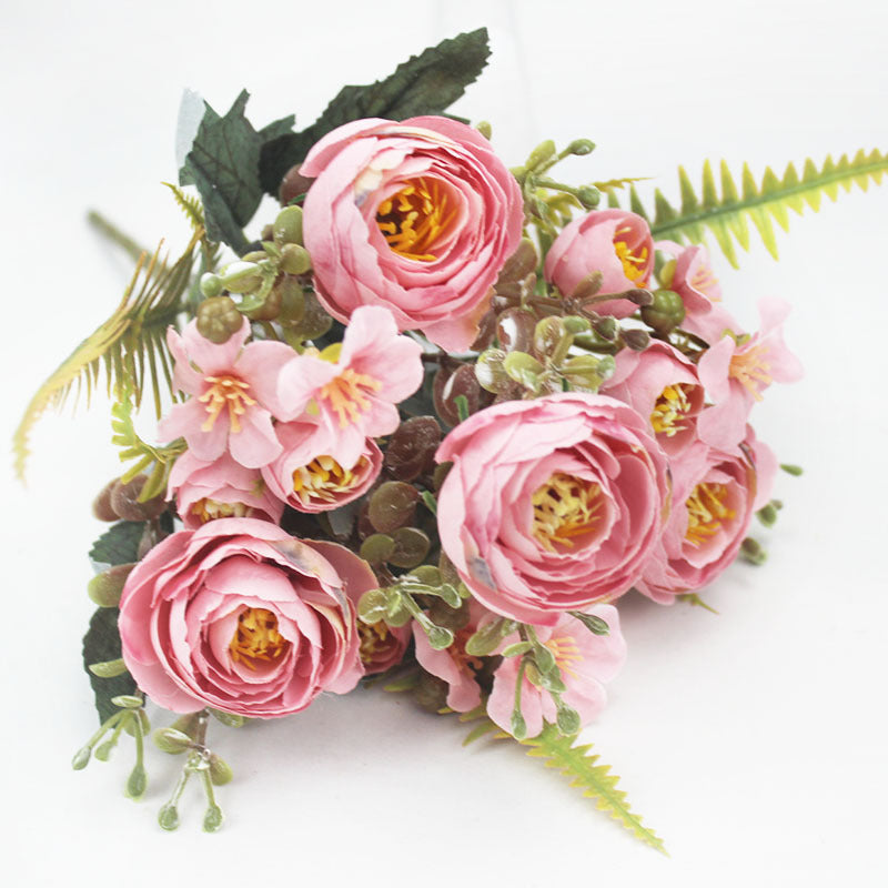 Artificial Silk Camellia Flower Bush, 12" Tall, 16 Blooms, Realistic Home Decor, Wedding Arrangements, Vase Filler