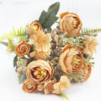 Artificial Silk Camellia Flower Bush, 12" Tall, 16 Blooms, Realistic Home Decor, Wedding Arrangements, Vase Filler