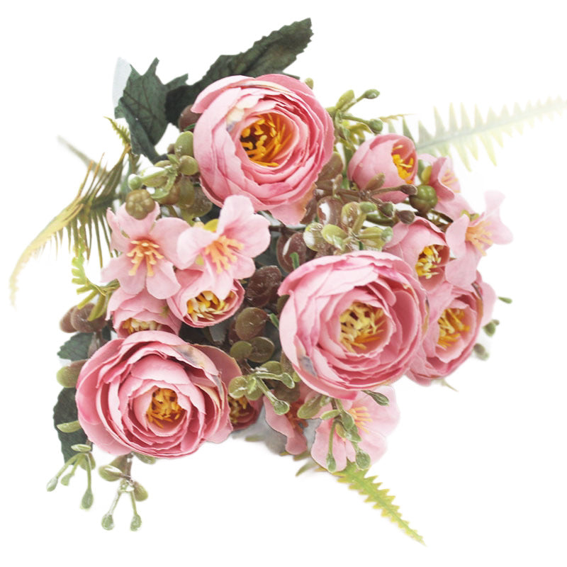Artificial Silk Camellia Flower Bush, 12" Tall, 16 Blooms, Realistic Home Decor, Wedding Arrangements, Vase Filler