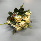 Artificial Silk Camellia Flower Bush, 12" Tall, 16 Blooms, Realistic Home Decor, Wedding Arrangements, Vase Filler