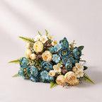 Artificial Silk Camellia Flower Bush, 12" Tall, 16 Blooms, Realistic Home Decor, Wedding Arrangements, Vase Filler