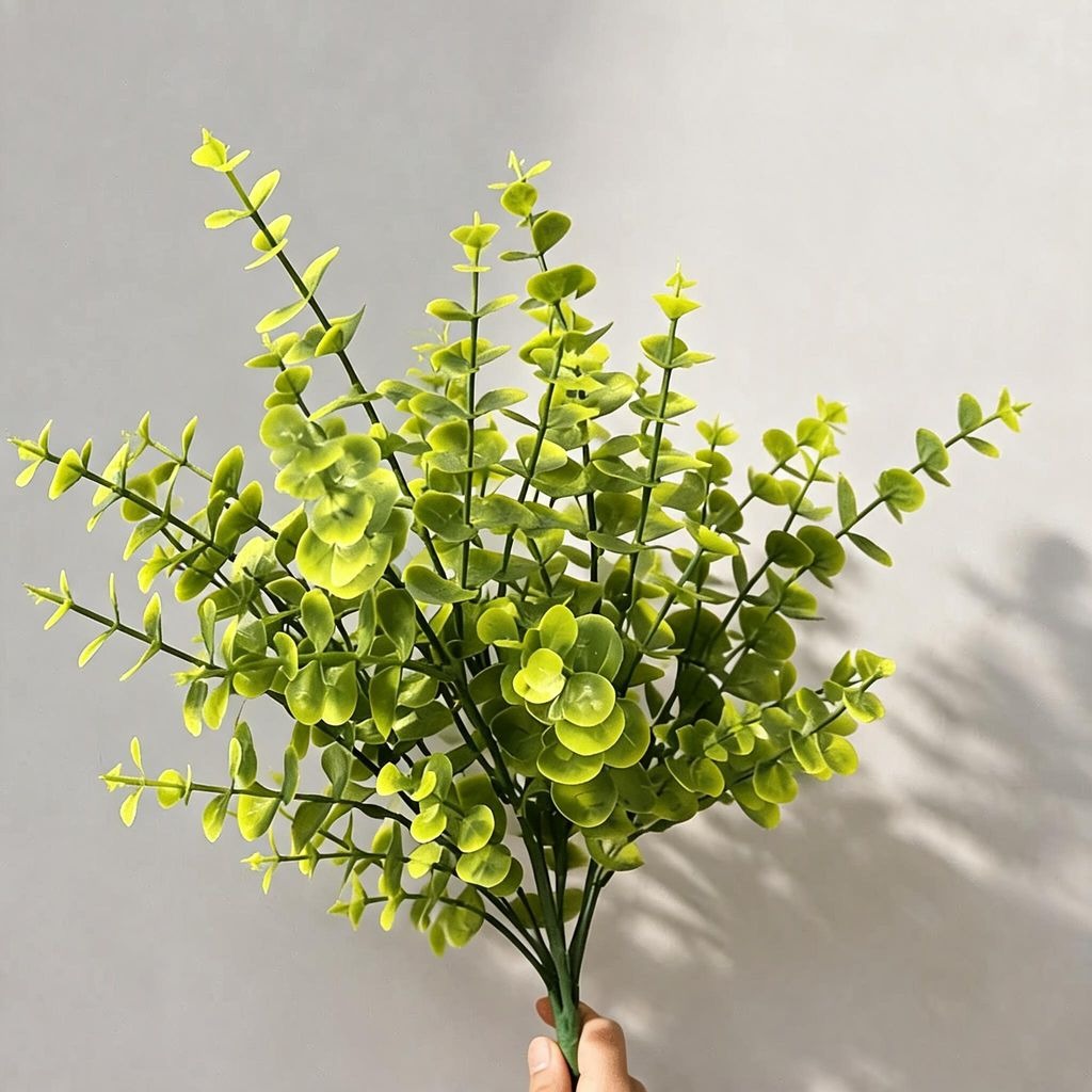 Artificial Eucalyptus Bush, 12" Tall, Plastic PE/PVC, Realistic Greenery for Home, Office, and Commercial Decor