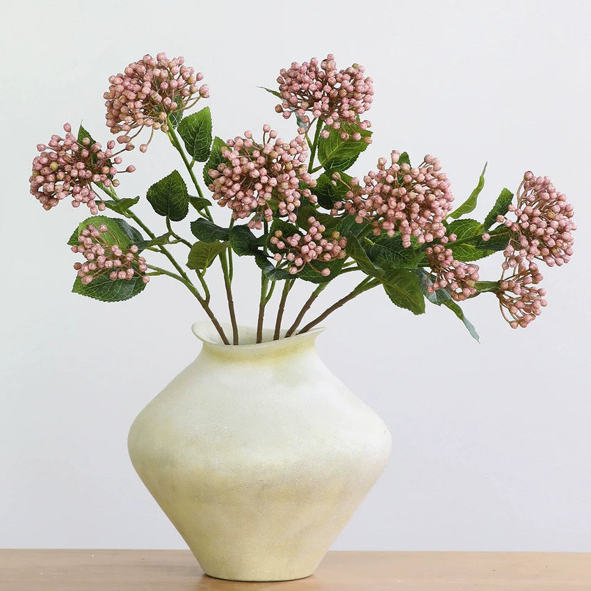 Artificial Hydrangea Stem, Single Stem with 2 Blooms, 21" Tall, Silk Fabric Flowers for Home Decor, Hotel Display, Window Arrangement