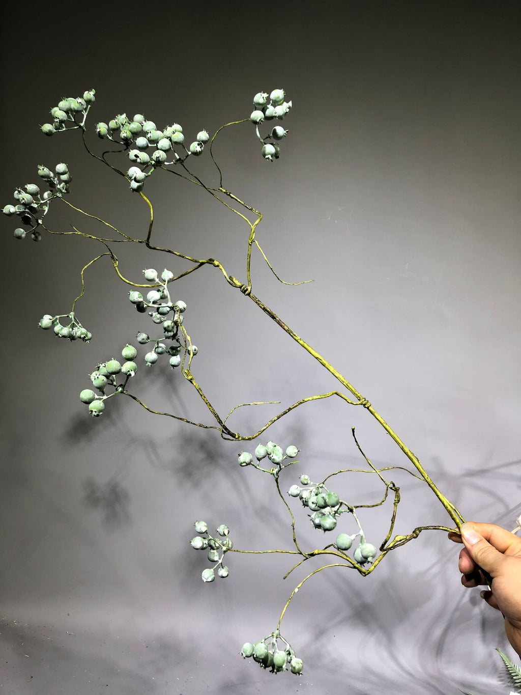 Artificial Mulberry Berries, Single Stem, 31" Tall, White and Green, Perfect for Home Decor, Floral Arrangements, and Event Styling