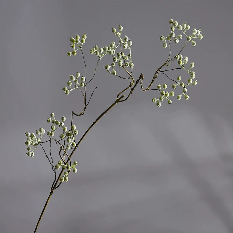 Artificial Mulberry Berries, Single Stem, 31" Tall, White and Green, Perfect for Home Decor, Floral Arrangements, and Event Styling