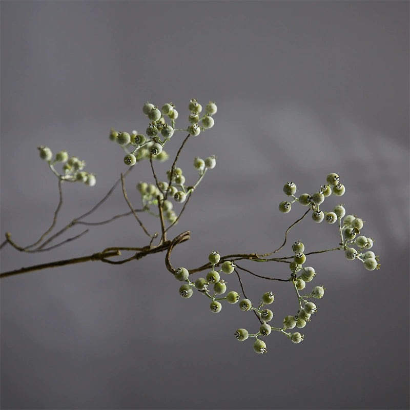 Artificial Mulberry Berries, Single Stem, 31" Tall, White and Green, Perfect for Home Decor, Floral Arrangements, and Event Styling