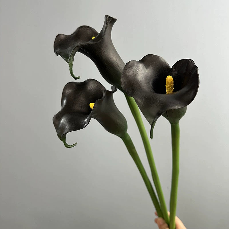 Artificial Calla Lily Single Stem, PU Material, 27" Tall, White/Black/Green/Orange, Elegant Floral Decor for Weddings, Hotels, Home Styling