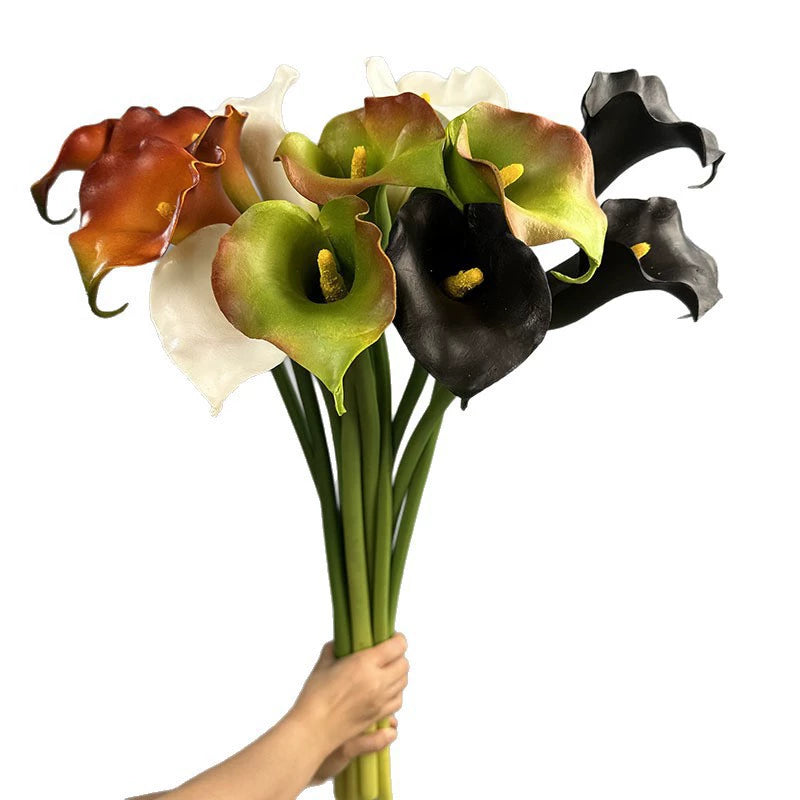 Artificial Calla Lily Single Stem, PU Material, 27" Tall, White/Black/Green/Orange, Elegant Floral Decor for Weddings, Hotels, Home Styling