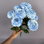 Artificial Chrysanthemum Bush, 9 Blooms Silk Floral Arrangement, 16" Tall Home & Window Display Decor