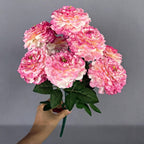 Artificial Chrysanthemum Bush, 9 Blooms Silk Floral Arrangement, 16" Tall Home & Window Display Decor